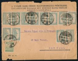 1924 Banklevél New Yorkba 13 db W.B.V. céglyukasztásos bélyeggel bérmentesítve