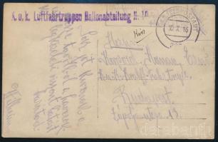 1916 Katonai gépkocsit ábrázoló fotólap "K.u.K. Luftfahrtruppen Ballonabteilung No. 10" - Budapest