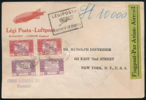 1925. okt. 8. 2 x 5.000K + 2 x 10.000K Ikarusz bélyeggel bérmentesített légi levél Budapest - Paris ...