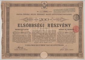 1890. Budapest "Kassa-Tornai Helyi Érdekű Vasut-Részvénytársaság" elsőbbségi részvény 200F...
