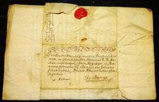 1746 Ex offo levél Buda főbírájának (consul iudex) saját kezű aláírásával és Buda visaszpecséjével / Ex offo letter with the main judge of Buda with vax seal of Buda