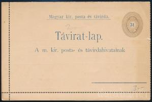1892 31kr barna díjjegyes táviratlap, használatlan