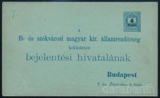 1900 Teljes, 3 részes, használatlan rendőrségi bejelentő lap 4f felülnyomással