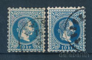 1867 10kr 2 db különböző színű bélyeg (9.500)