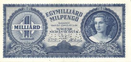 1946. 10.000BP + 100.000.000MP + 1.000.000.000MP "MINTA" perforációval, sorozatszám nélkül...