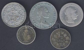 Kis ezüst tétel: Ausztria 1831A 20Kr T:2/3 k., 1896 1K T:3/4, Svájc 1882B 1/2Fr T:3, Német Birodalom 1905A 1/2M T:3, Libanon 1952. 50P T:2/3