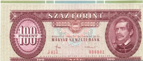 1984. 100Ft "J" sorozat "00001" sorszámmal, vágási hibával, színképpel! T:I RR!