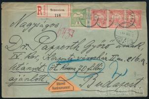 1910 Utánvétes ajánlott levél 4 db Turul bélyeggel Budapestre "NEMES ÓCSA"