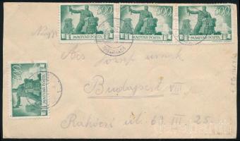 1946 (7. díjszabás) Távolsági levél 14 db Újjáépítés bélyeggel ÉRSEKCSANÁD - Budapest