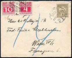 1909 Levél Turul 6f bélyeggel Bécsbe, 14h portóval "FIUME"