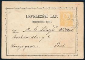 1871 2kr díjjegyes levelezőlap "HUSZT" - Pest, héber nyelvű üzenettel