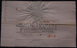 1809 Helytartótanácsi hivatalos levél Ürmény Bernát a Hétszemélyes tábla elnöke, Darvas Ferenc író, politikus Jakabfalvy András későbbi 1848-as kormánybiztos saját kezű aláírásával / Diploma with autograph signature Count Ürmény Septemvir, Darvas politican, and Jakabfalvy the latter high officer of the revolution