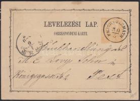 1872 Díjjegyes levelezőlap / PS-card FEJÉRGYARMATH - PEST