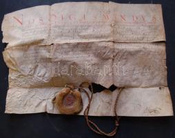 1607 december 3. Rákóczi Zsigmond erdélyi fejedelem adománylevele, Kraszna városáról saját kezű aláírásával, függőpecséttel (megviselt állapotban) / Benefaction-letter with autograph signature of suzerain Sigismund Rakoczi (damaged condition) A tételt A KÖH ideiglenes védelem alá helyezte / Under temporary protection of the Cultural Heritage`s Office