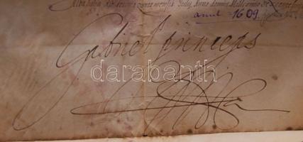 1609 július 15. Báthory Gábor erdélyi fejedelem Kolozsvárott kiadott bőr adománylevele, melyben Kras...