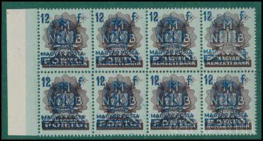 1951 Kisegítő portó bankjegybélyegeken 12f nyolcastömb teljes, 6 bélyegre kiterjedő makkos vízjellel