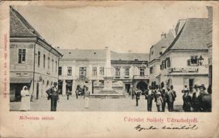 Székelyudvarhely Millennium statue with grain shop (b)