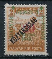 Szeged 1919 Arató/Köztársaság 20f/2f a felülnyomatban az "1919" második "9" száma hosszabb, Bodor vizsgálójellel