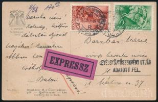 1940 Expressz képeslap "LEVÉLGYŰJTŐSZEKRÉNY ÚTJÁN ADATOTT FEL"