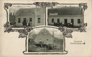 Komárváros Lőwy József és fia üzletével, iskolával és a Koller-féle malommal
