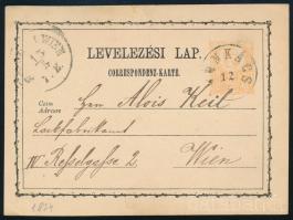 1874 2kr díjjegyes levelezőlap "MUNKÁCS" - WIEN