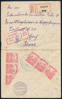 1918 Cenzúrázott ajánlott levél Arató 6 x 10f (hajtóka ráhajtva) bérmentesítéssel Svájcba a Vöröskeresztnek küldve, "IZASZACSAL" - "GENEVE"