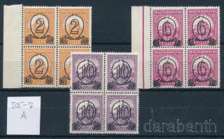 1931 Kisegítő bélyegek (I.) MBK 505-507 A sor négyestömbökben