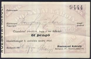 1930. Rozsnyai Károly 5P számla jóváírási számla T:2