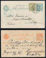 1902-1907 2 db zárt levelezőlap: 10f díjjegyes + 6f díjjegyes 5f díjkiegészítéssel, mindkettő Csehországba küldve
