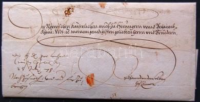 1578. július 17. Ernst nagyherceg levele saját kézzel aláírt levele testvérének II. Rudolf császárnak Bécsből Prágába szép szárazpecséttel / Autograph signed letter of grand duke Ernst to his brother Emperor Rudolph II. from Vienna to Prague with nice dry-seal 21x30 cm