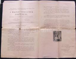 1900 A Magyar viselet története c. könyv nagyalakú, képes reklámja 4p. 30x50 cm (szakadások)