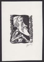 Karancsi Sándor (1932-2003): 2 db szignált ex libris linómetszet-papír 10x14 cm