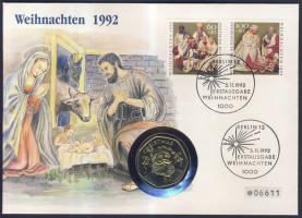 1992 NSZK Karácsony FDC Gibraltár "Christmas" 50p érmével és ismertetővel T:1