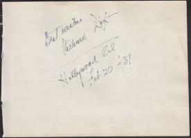 1931 Hollywoodi hírességek aláírásai: KErtész Mihály saját kezű dedikálása, Richard Dix filmsztár er...