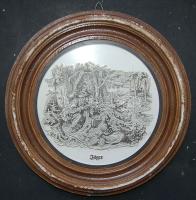 1990-es évek végén készült vadászatot ábrázoló kerek fali dísz gipszből 23 cm átmérőjű