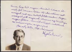 1931 Vajda Ernő színpadi rendező, forgatókönyvíró eredeti fotója és dedikálása Bartha Gyulának és Sulkowszky Zoltánnak, a földet Harley Davidsonon megkerülő magyar motorosoknak két lapon / Original photo and signature of Hollywood playwright Ernest Vajda for Gyula Bartha and Zoltan Sulkowszky motorbikers who went around the world on a Harley Davidson 17x13 cm