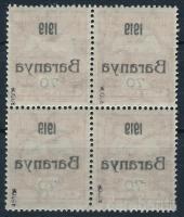 Baranya I. 1919 Turul 70f 4-es tömb gépszínátnyomattal, Bodor vizsgálójellel
