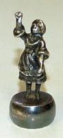 Álló leánykával díszített, régi, fém dugódísz