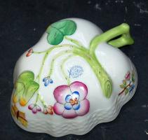 Levél formájú, Viktória-mintás Herendi porcelán tálka aranyozott peremmel / Herend-chinaware 13x10 c...