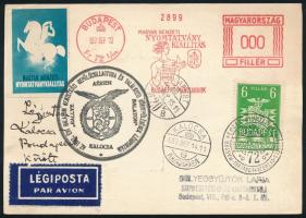 1937 Légi levelezőlap levélzáróval és alkalmi bélyegzésekkel