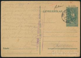 1944 Díjjegyes cenzúrás levelezőlap a szegedi katonai börtönbe