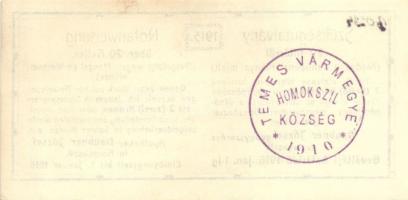 1915. 10f + 20f szükségutalvány Daubner József kezességével és "Temes Vármegye Homokszil Község...