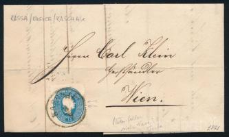 1861 15kr látványos festékfoltokkal teljes tartalmú levélen "KASCHAU" - Wien