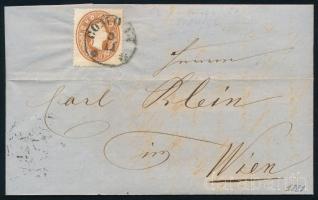 1861 10kr teljes tartalmú levélen "COMORN" - Wien