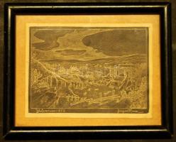 cca 1940 Joaquin Macias - Valparaiso fametszet keretben 19x15 cm