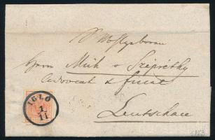 1853 3kr HP III távolsági levélen teljes tartalommal \"IGLÓ\" - \"LŐCSE\"