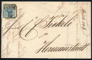 1853 3kr HP III finom nyomat távolsági levélen teljes tartalommal "PESTH" - Hermanstadt