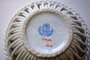 Kézzel festett áttört Herendi kosárka / Hand-painted Herend chinaware bonbonniere 5x12 cm