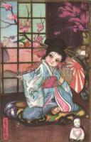Italian art postcard, Japanese girl Ballerini & Fratini 184. s: Chiostri