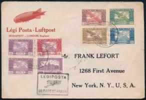 1925 Légi levél New Yorkba Budapest-Paris légi irányító bélyegzéssel / Airmail cover to New York